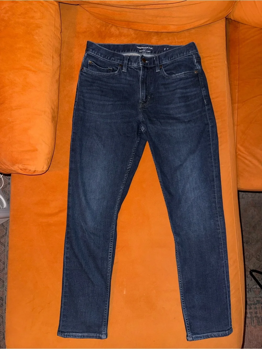 Men's Banana Republic Dark Blue Distressed, “Traveler Jean” Size 31x30